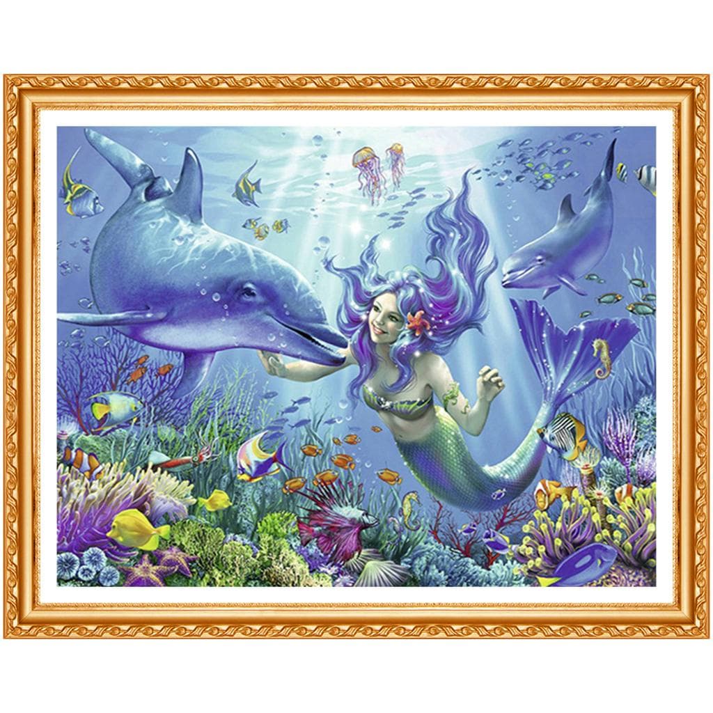 Diamond Embroidery Mermaid Dolphin DIY 5D Diamond Painting Needlework Full Rhinestones Home Decor 20X30CM