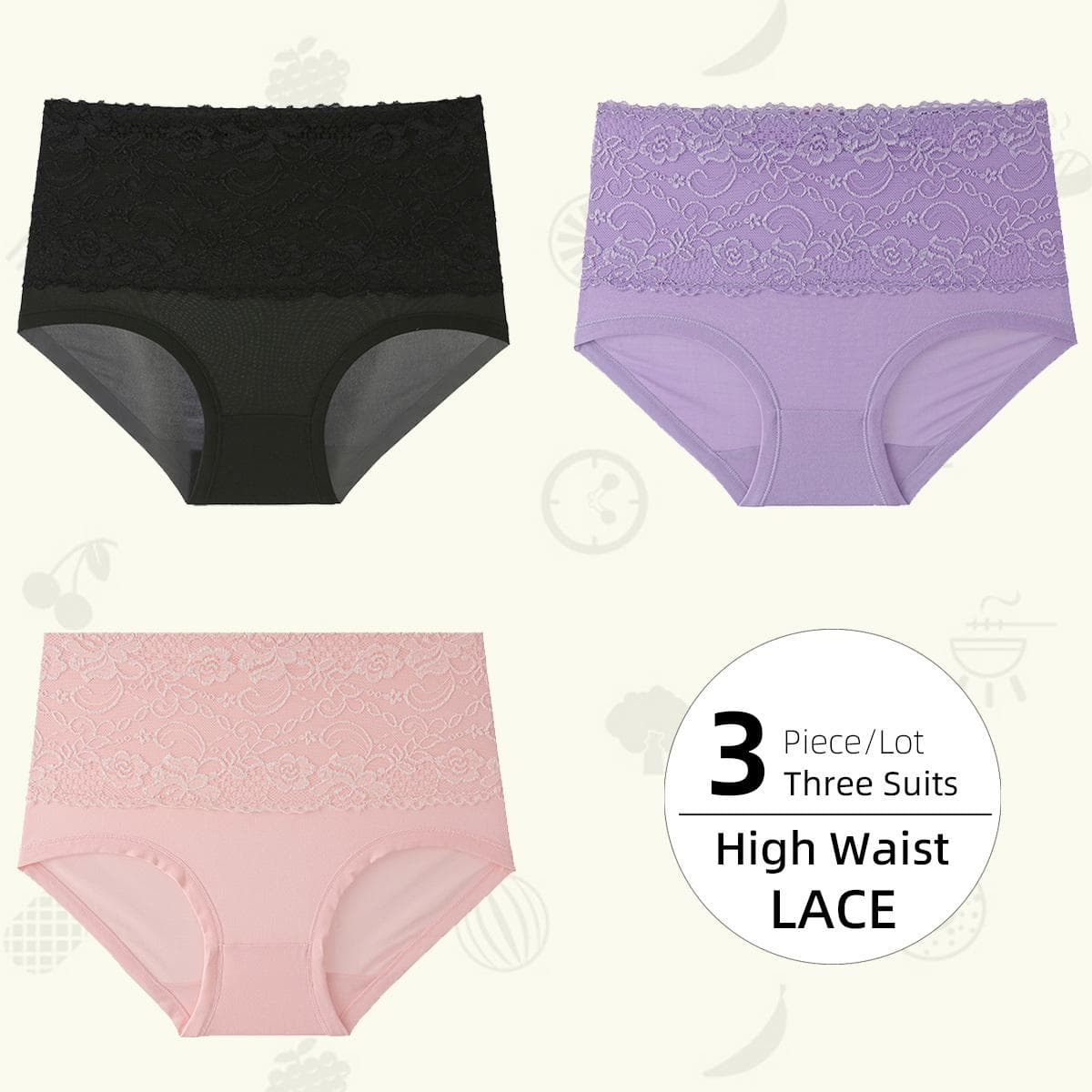 High Waist Women's Panties Lace Women's Large Size Panties Solid Color High-waisted Triangle Pants Underwear Briefs 3XL