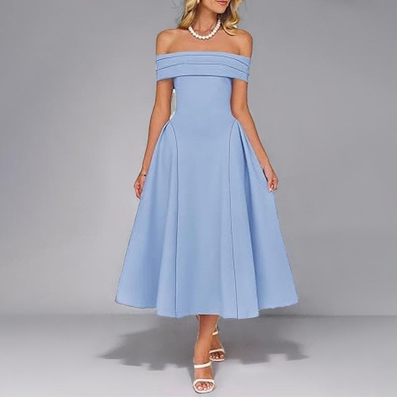 Summer Women's Fashion Off-shoulder Sexy Style One-length Solid Color Dress for Women XL
