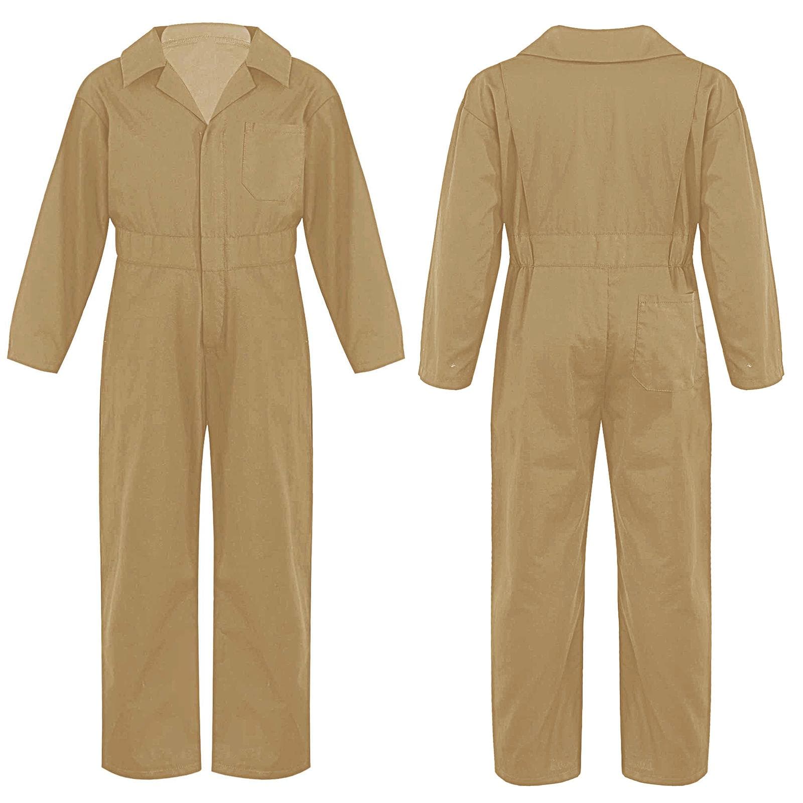 Kids Boys Dungarees Style Bodysuit Solid Color Long Sleeve Turndown Collar Jumpsuit 5-6 Years khaki
