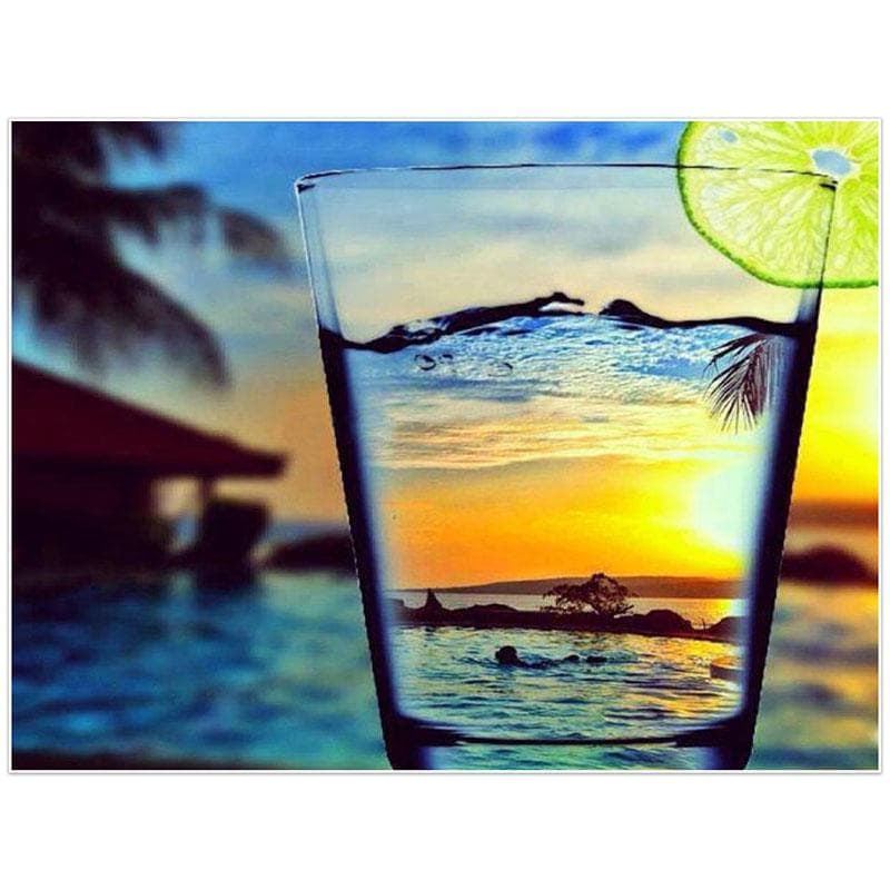 Sunset Scenery Cup Full Round Diamond Embroidery 5D DIY Diamond Painting Cross Stitch Home Decor 20X30CM