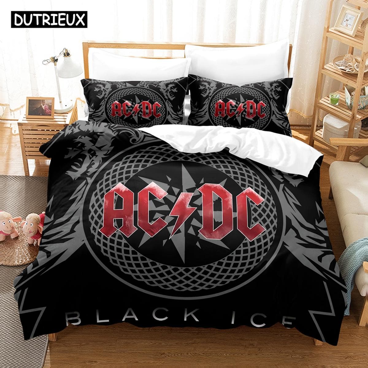 3D Ac Dc Music Bedding Sets Duvet Cover Set With Pillowcase Twin Full Queen King Bedclothes Bed Linen EU single(135x200cm)