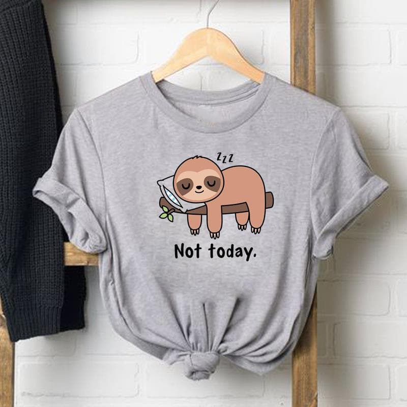 T Shirt Woman Female Women Sloth Cartoon Funny Trend 90s Print Tee Top Fashion T Clothing Short Sleeve Graphic T-shirts L