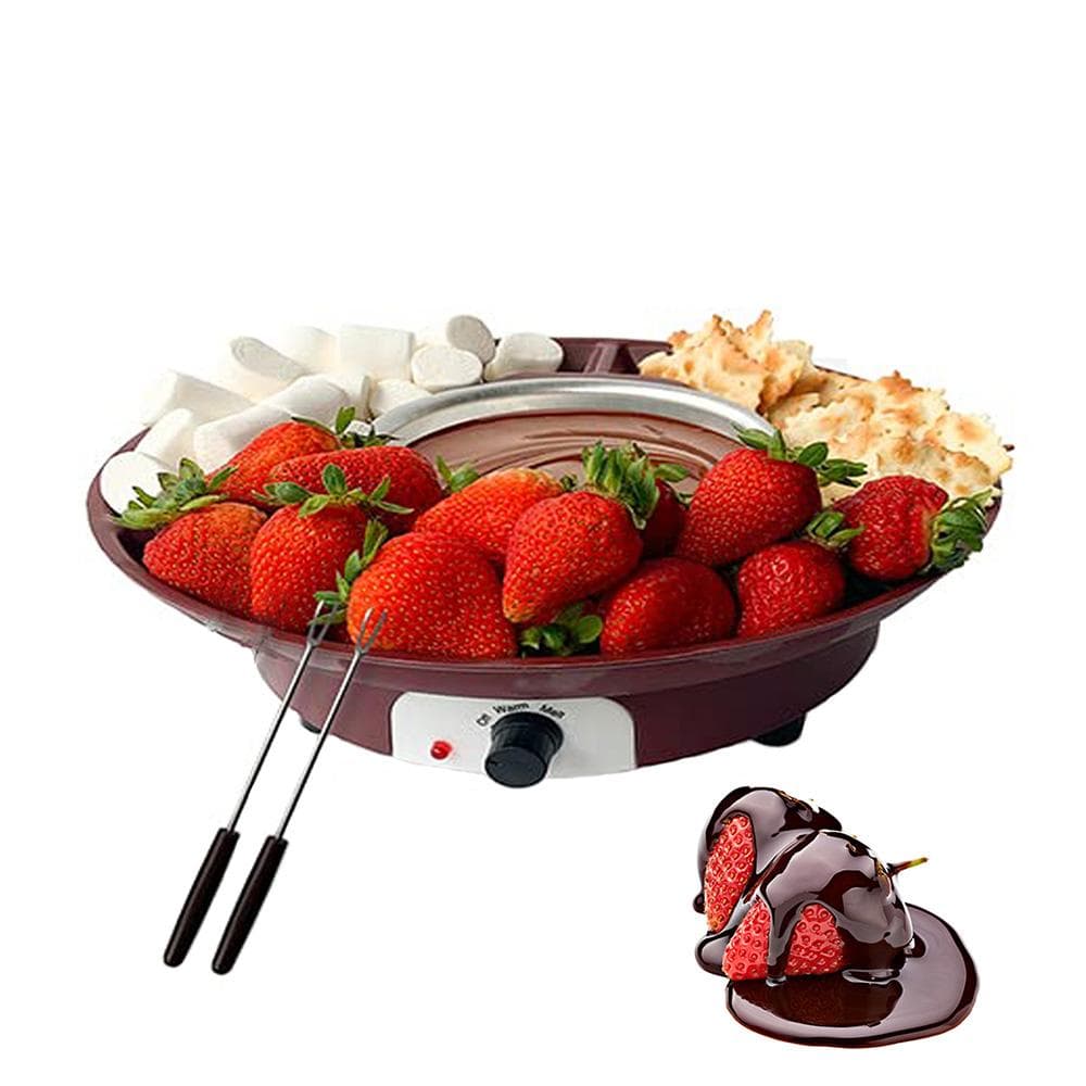 Electric Fondue Maker Set With 2 Forks/Removable Serving Tray & Melting Warming Setting/Great for US Plug brown