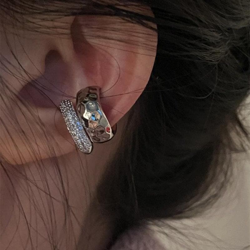 1Pcs Fashion Zircon Double-layer Ear Cuff No Piercing Earring Trendy Punk Metal Geometric Ear Clip For Women Jewelry silver