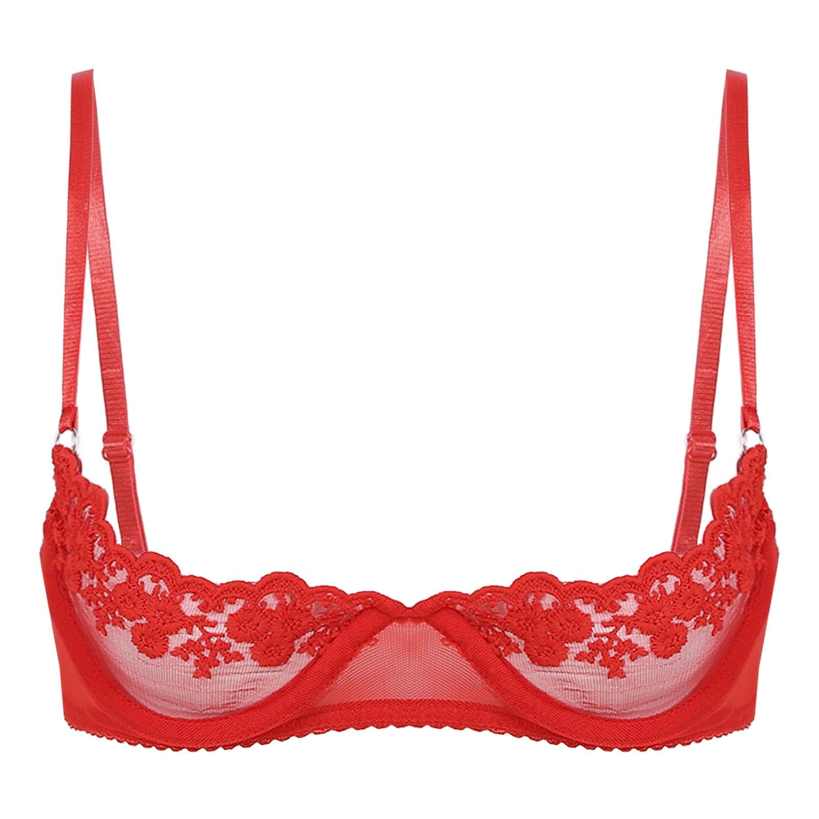 Sexy Women 1/2 Cup Push Up Underwire Lace Bra Underwear Adjustable Fabric Brassiere Lingerie 3XL red
