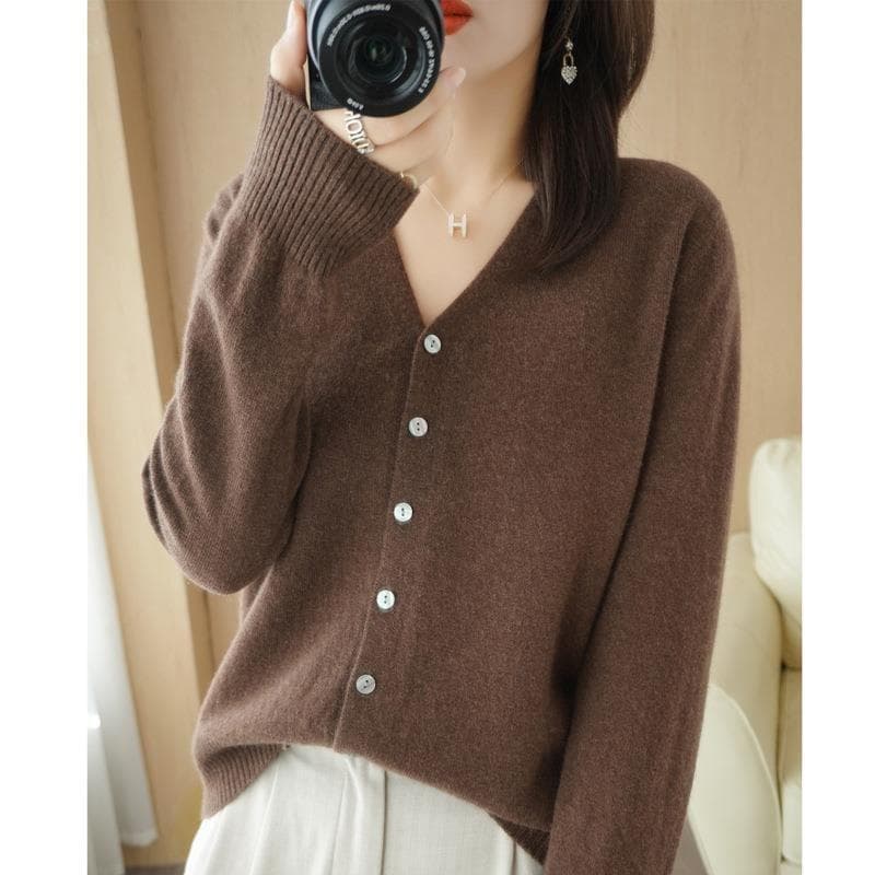 Women Cardigans Autumn Winter Single Breasted Knitwears Long Sleeve V-neck Knit Cardigan Korean Fashion Spring Casual Sweater L coffee
