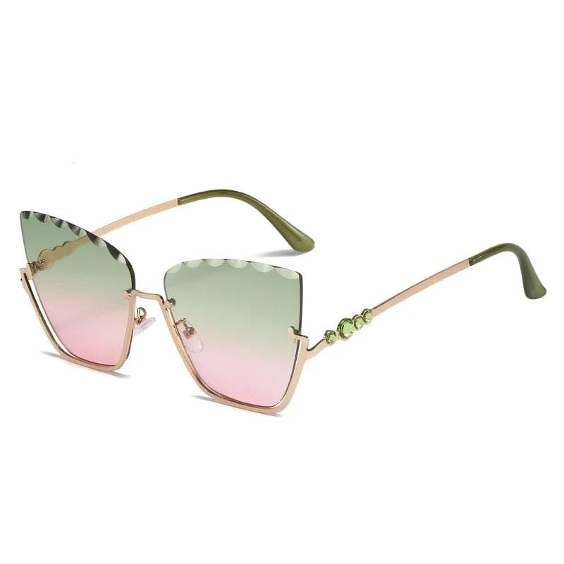 Semi-Rimless Cat Eye Sunglasses Women Fashion Cateye Sun Glasses for Ladies Trendy Metal Half-Frame Sunglass as picture