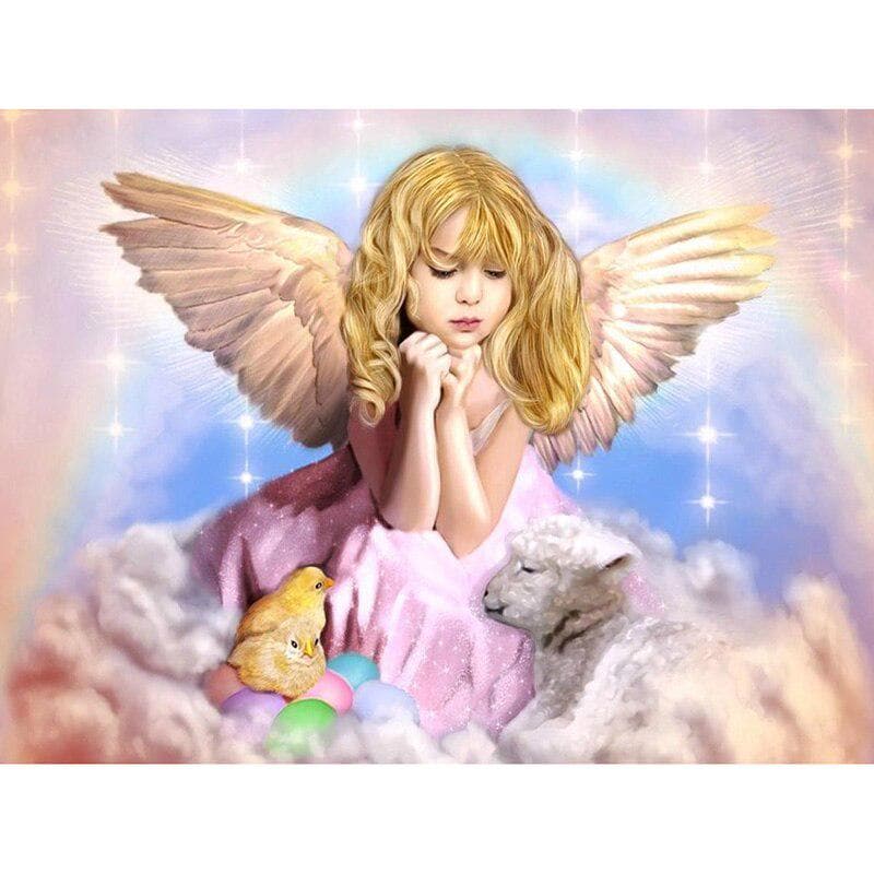 5D DIY Diamond Embroidery Angel Girl and Sheep Diamond Painting Cross Stitch Full Drill Rhinestone 20X30CM