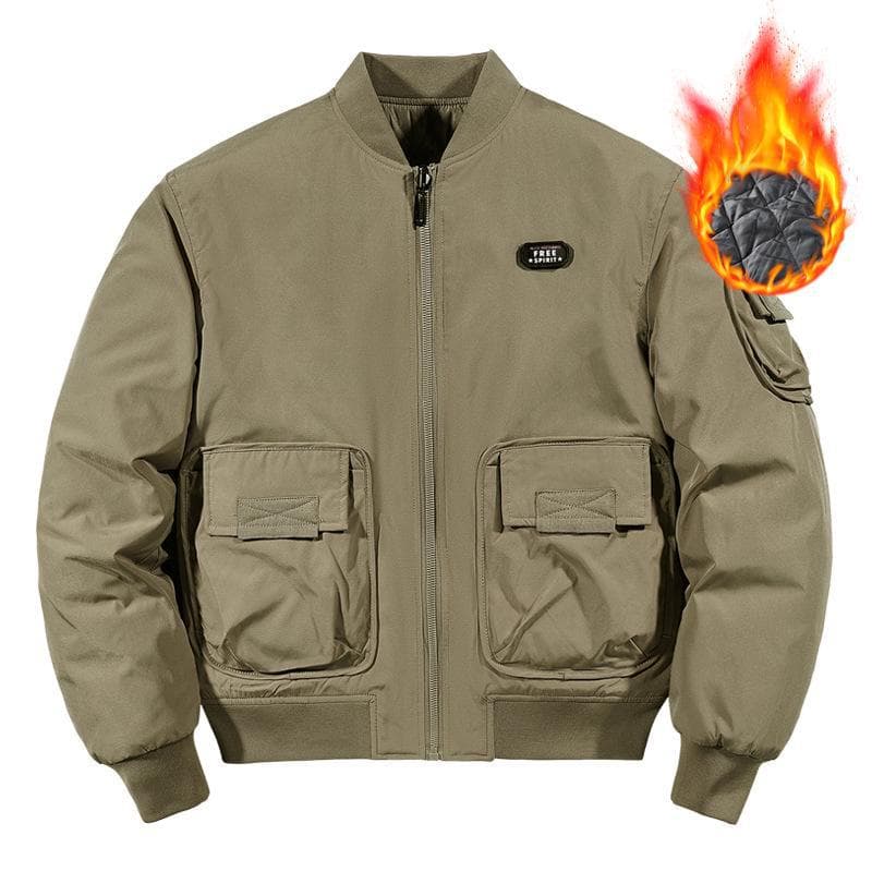 2024 Men's Reversible MA1 Bomber Jacket - Thickened Cotton for Autumn/Winter 3XL khaki