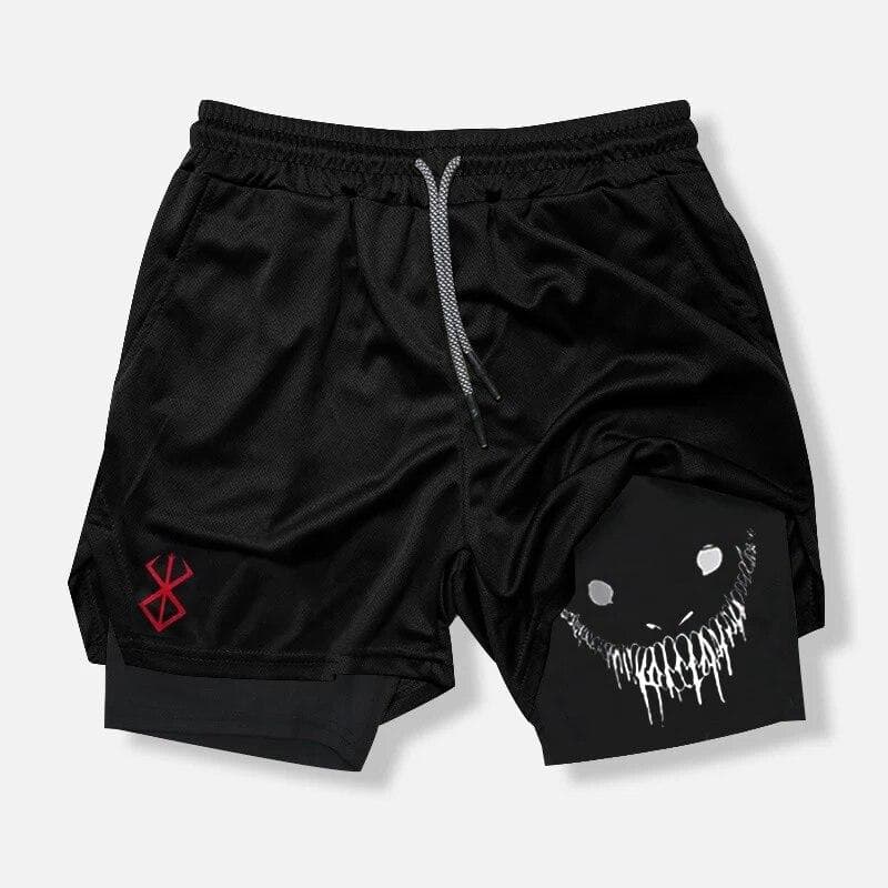 Men's Fitness Training Skinny Shorts Demon Print Summer 2 In 1 Quick Dry Gym Beach Jogging Shorts Outdoor Sportwear XL black