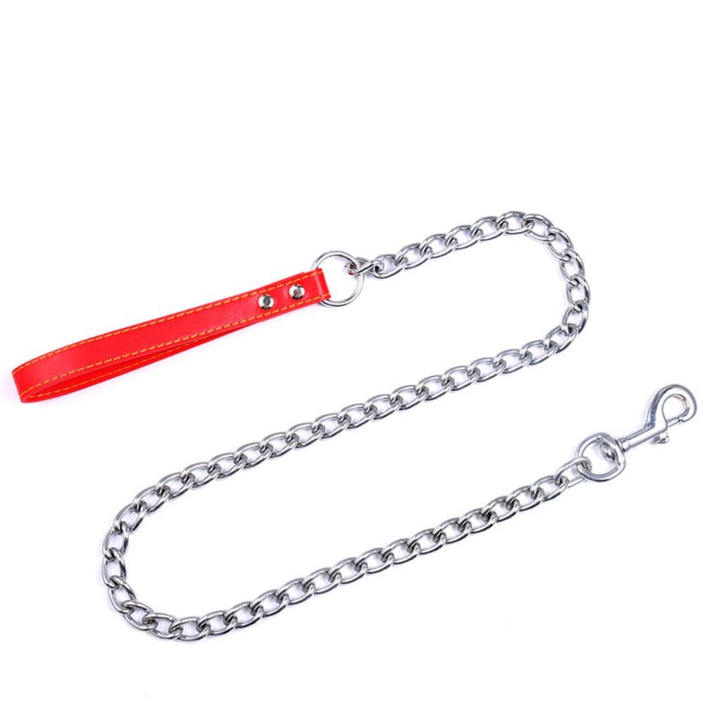 Pet Dog Walking Training Chain Puppy Leash with PU Leather Handle(Red 2mm*120cm) Red