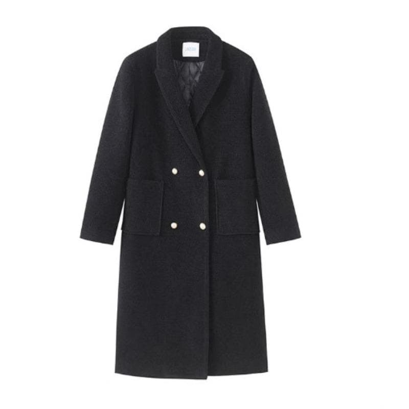 Woolen Jacket Women's Medium and Long Autumn and Winter Padded Front Shoulder Woolen Coat Fashion Coat L black