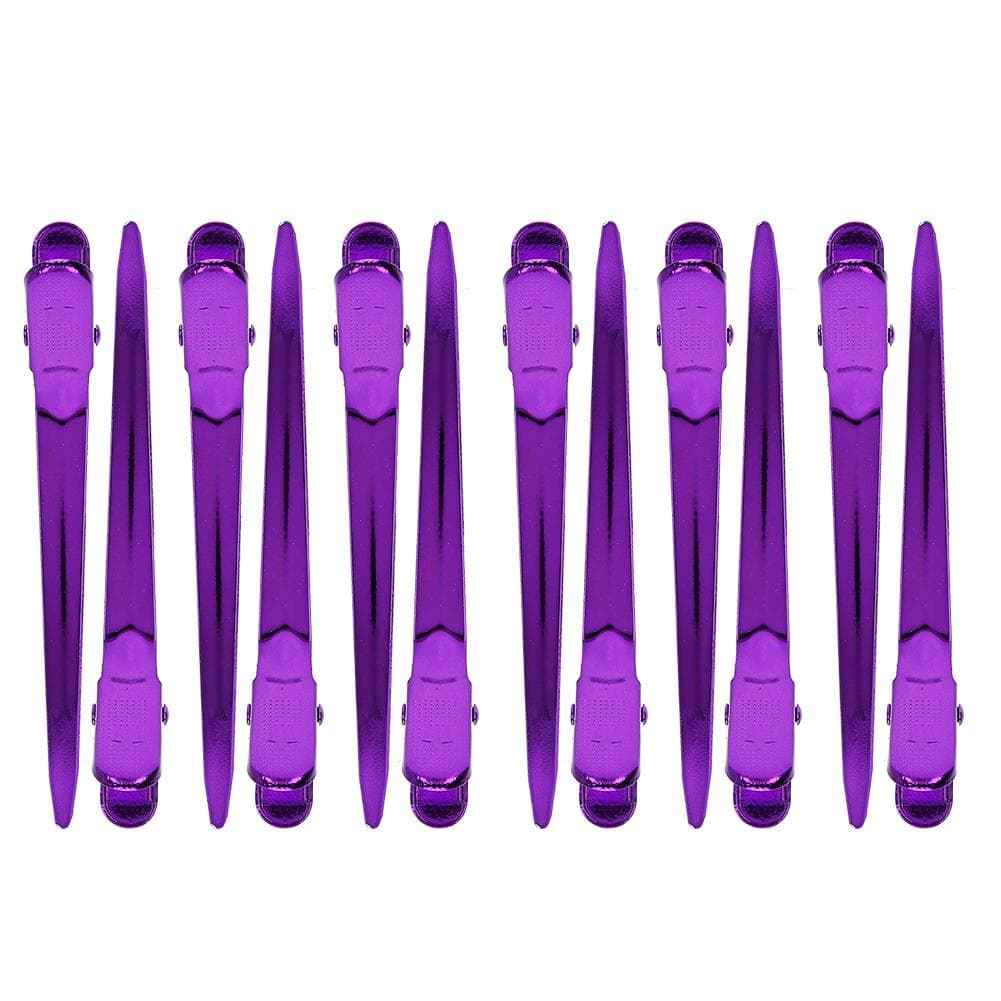 12pcs Salon Clamp Grips Hairdressing Barber Shop Duckbill Hair Clips Hairpin for SalonRed purple
