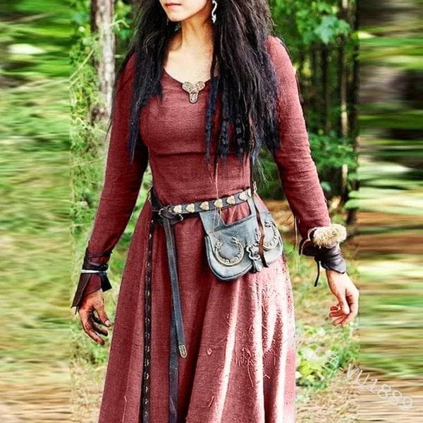 Medieval Dress Women Long Sleeve Maxi Robe Vintage Fairy Elven Dress Renaissance Celtic Viking Gothic Cosplay Costumes L wine red