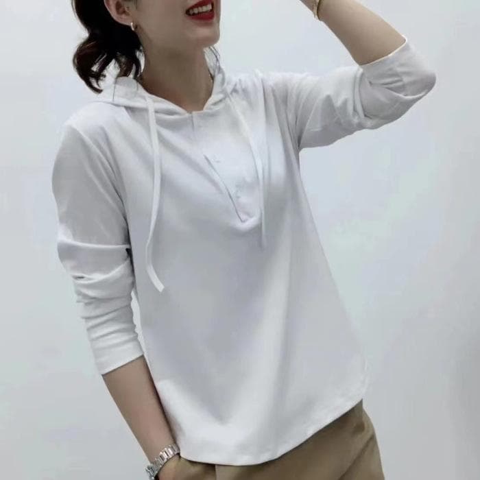 Autumn New Hoodie Women's Long-sleeved Sleeves Hooded Base Shirt Mother's Casual Loose Top Large Size T-shirt Women 5XL
