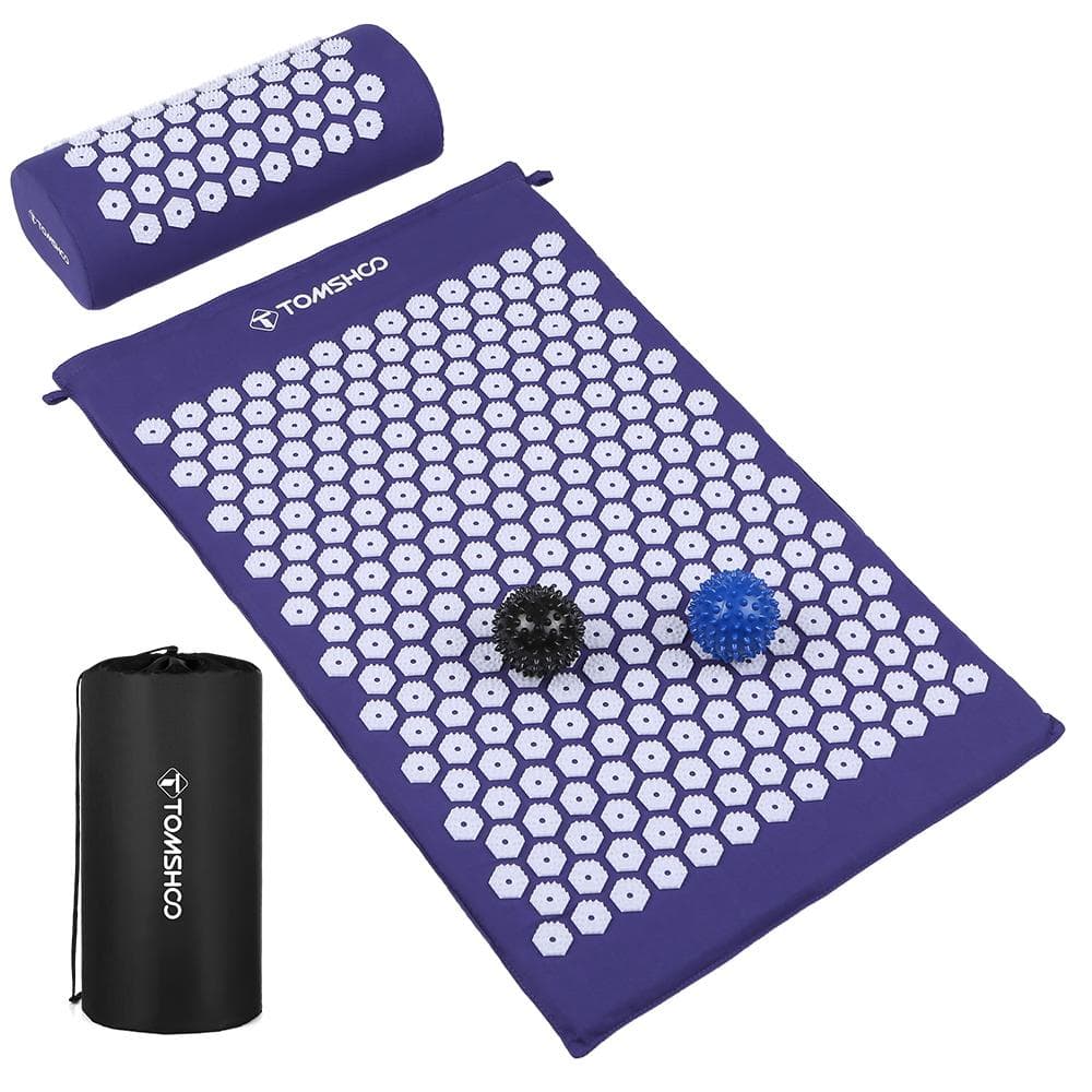 TOMSHOO Acupressure Mat and Pillow Massage Set with Bag for Muscle Relaxation Stress Relief white/blue