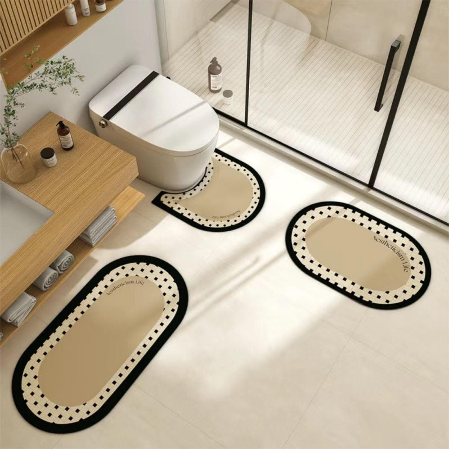 Retro Bathroom Diatom Mud Floor Mat Three-Piece U-Shaped Toilet Mat Toilet Absorbent Non-Slip Foot Mat Entrance Door Mat 1pc50x80cm 20x32inch