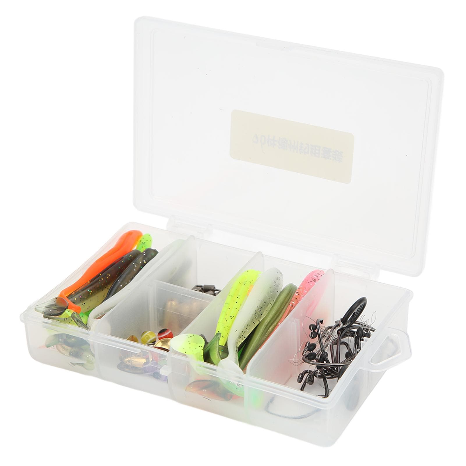 66pcs Fishing Tackle Kit Fishing Accessories Set with Tackle Box Including T Tail Soft Lure Off Set