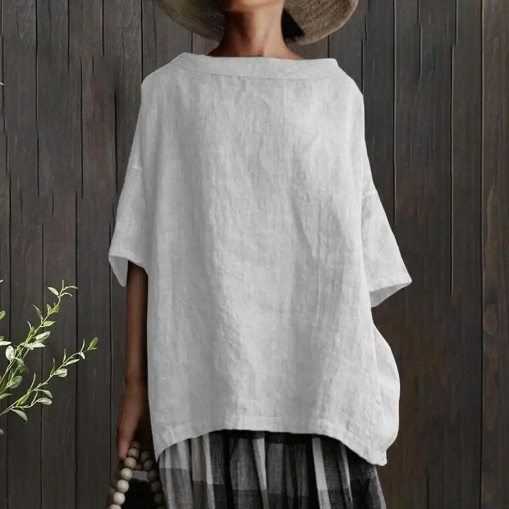 Women's Summer Round Neck Solid Colour Loose T-shirt 4XL white