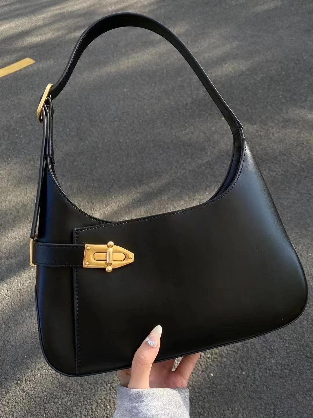 Light Luxury Women's Bags, Trendy Underarm Bags, High-end Design, Fashionable Single-shoulder Motorcycle Bags, Versatile Handbags and Small Bags black