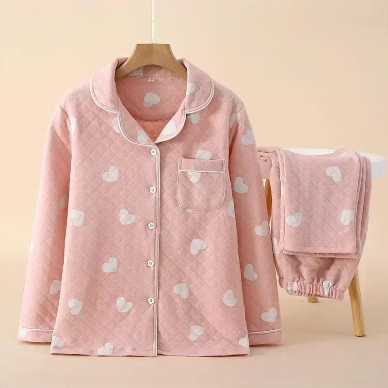 Japanese New Style Autumn and Winter Long-sleeved Trousers, Pure Cotton Air Cotton, Warm Ladies Pajamas, Home Service Sleepwear XL