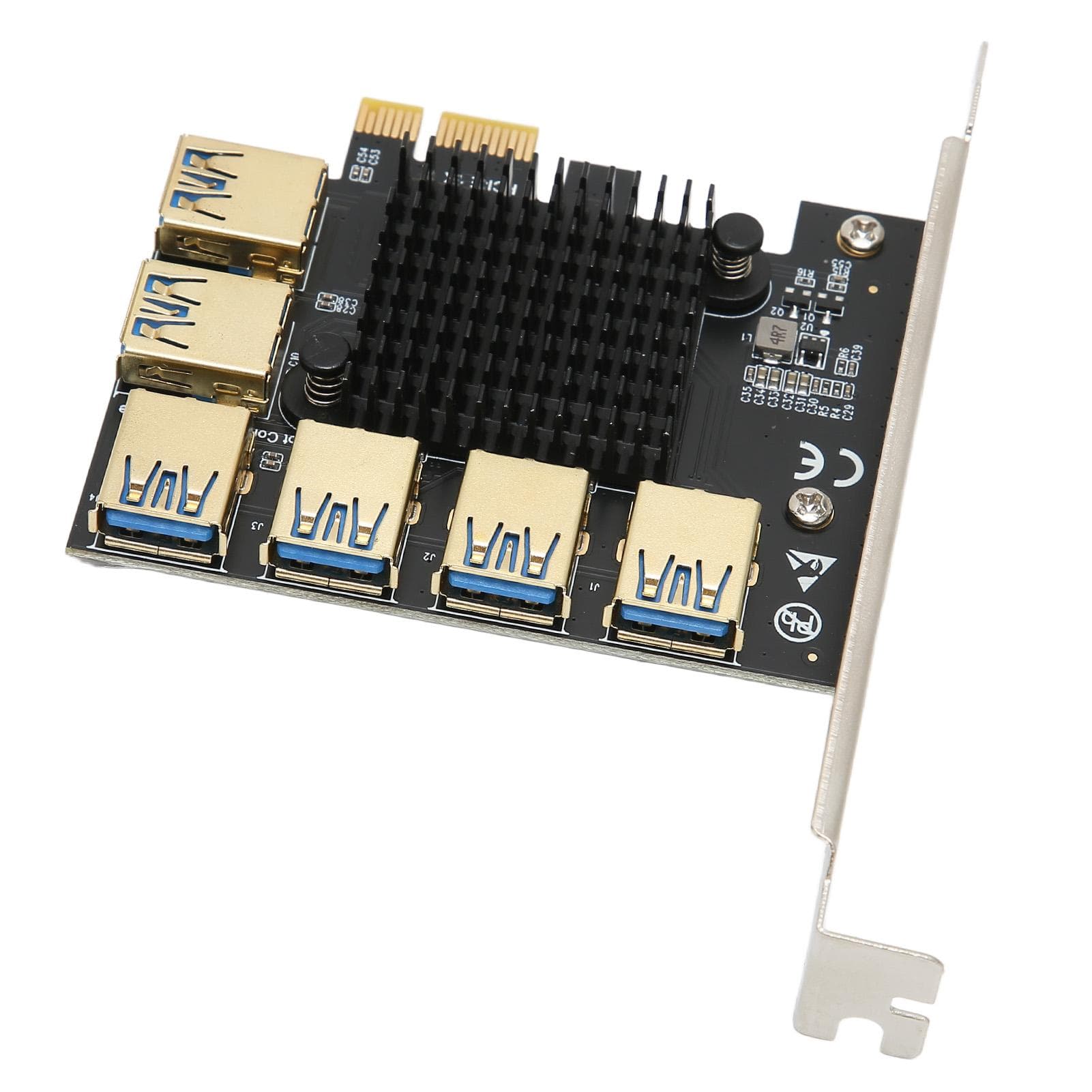PCI E 1 to 6 Riser Card IC Heat Sink Gold Plated Treatment Black USB3.0 Riser Card for Dos for