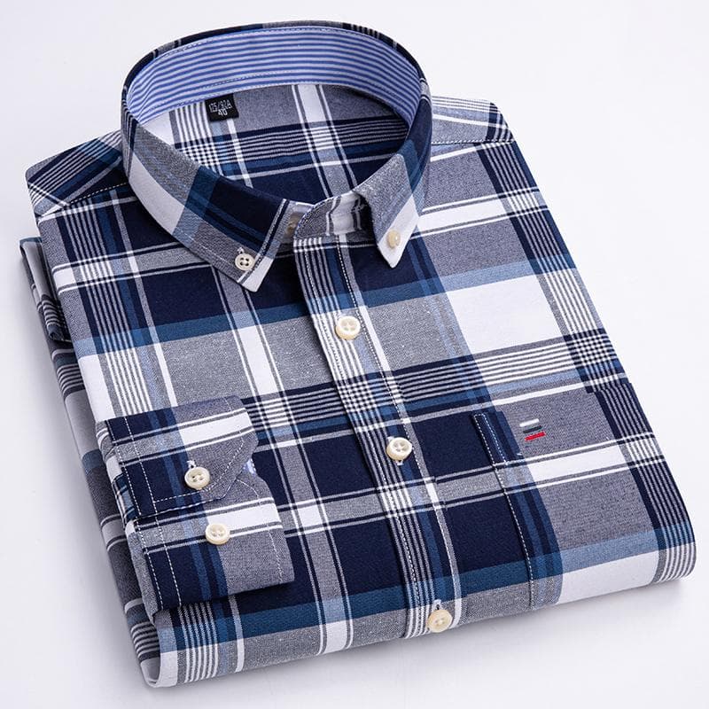 100% Cotton Oxford Business Casual Men Plaid Shirts Long Sleeve Non-Iron Four Seasons Male Clothing XXL