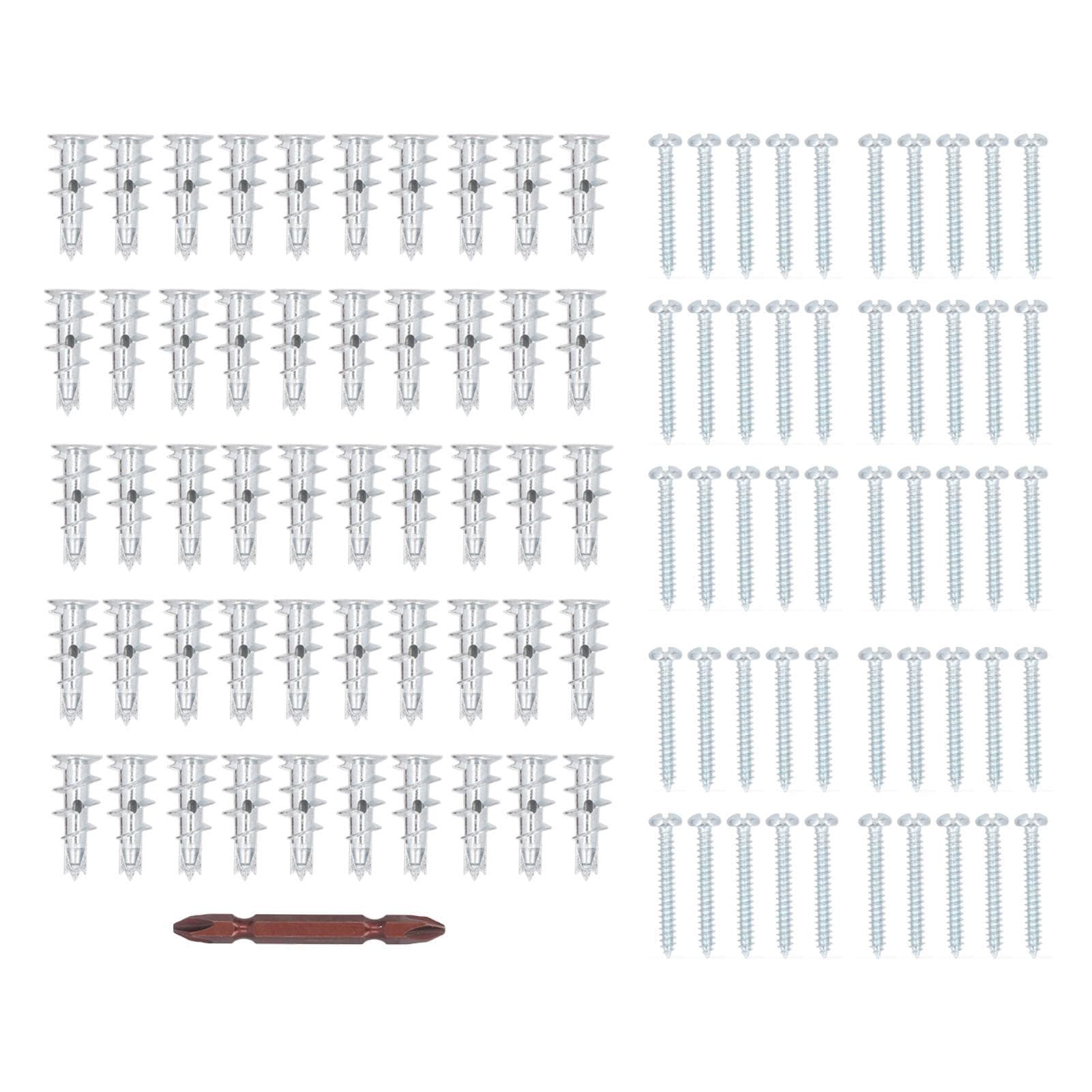 50PCS Heavy Duty Hollow Metal Wall Anchors and 50PCS Screws Zinc Alloy Self Drilling Drywall