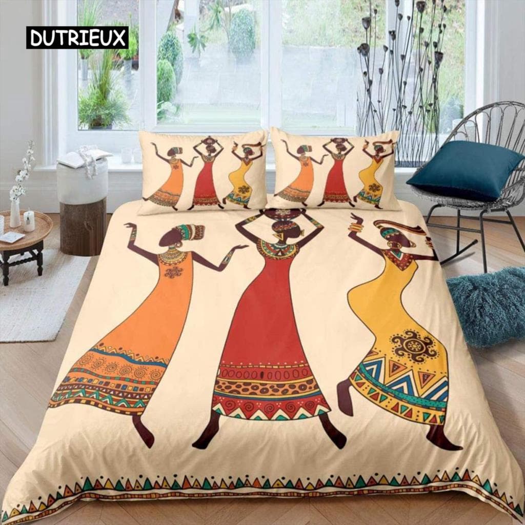 Tribal Woman Duvet Cover Colorful Ethnic African Woman Comforter Cover Pillowcase Double Queen King Size Polyester Qulit Cover EU single(135x200cm)