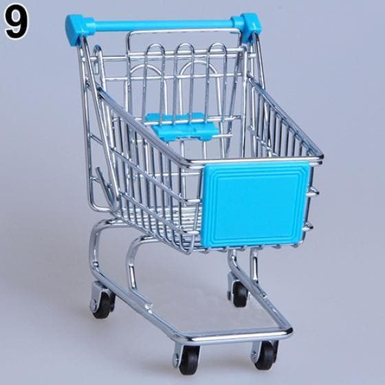 Supermarket Hand Trolley Mini Shopping Cart Desktop Decoration Storage Toy Gift