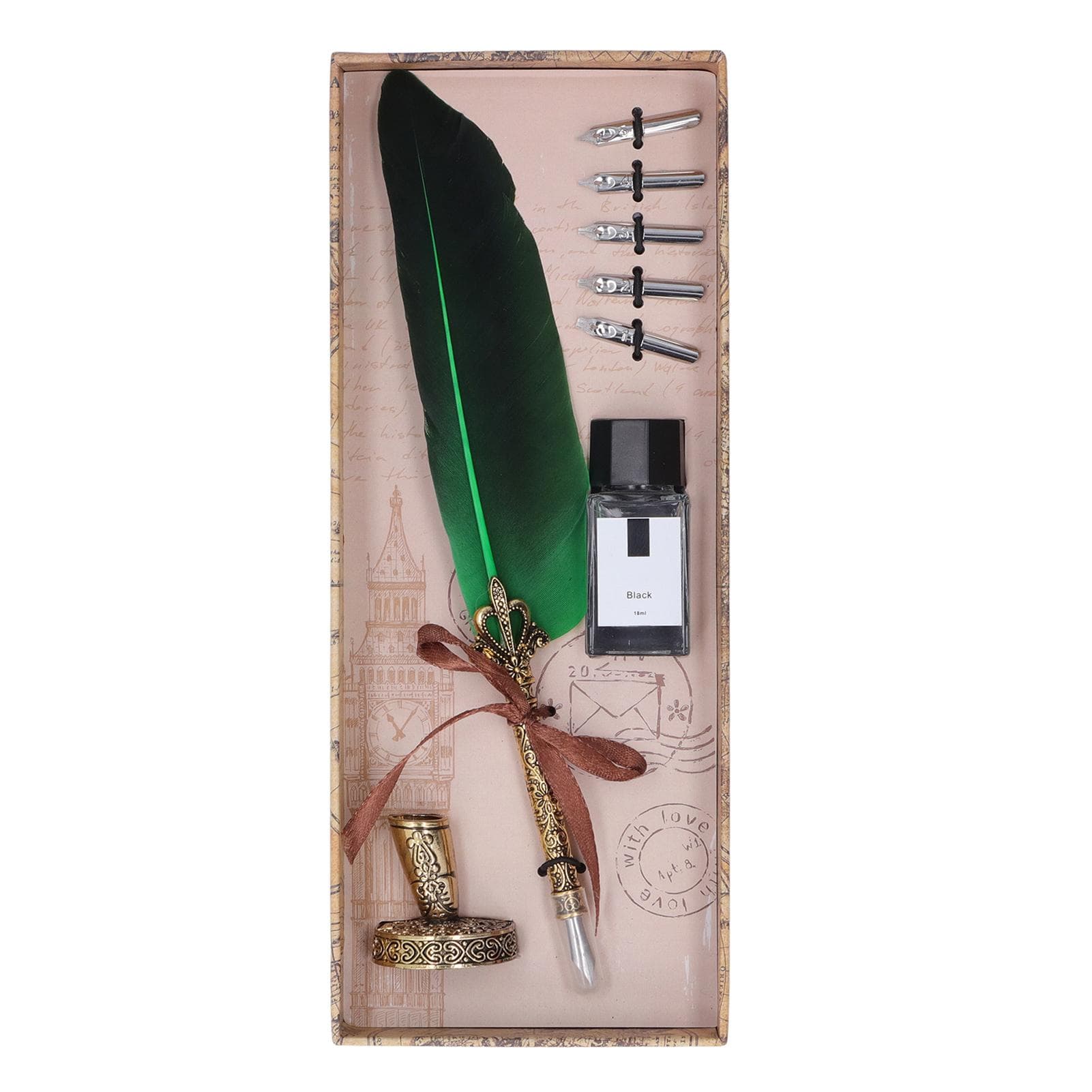 Quill Pen Zinc Alloy High Smoothness Elegant Colors European Retro Style Feather Pen for Writing green