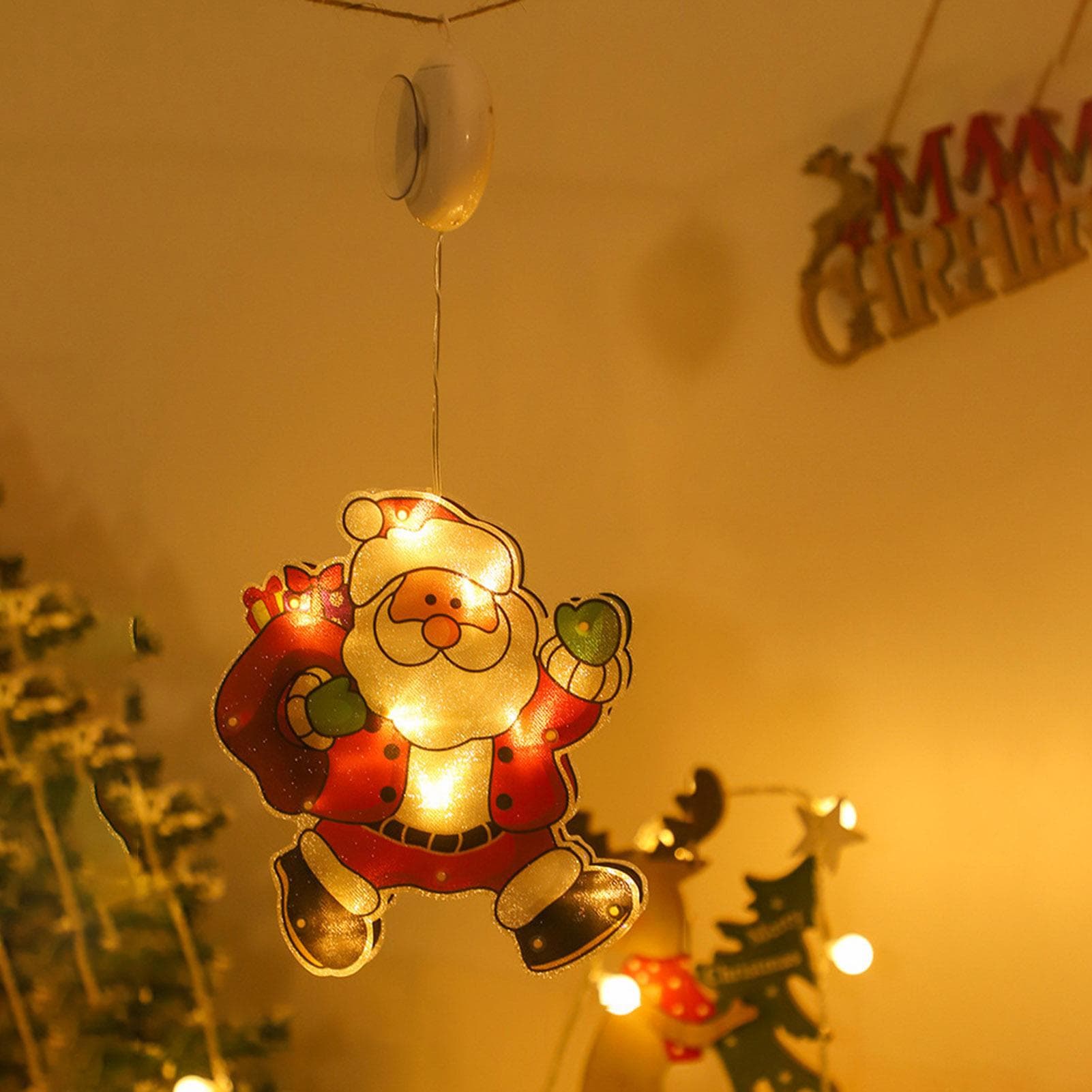 Christmas Pendant String Light Suction Cup Christmas Decorative Lamp Room Showcase Curtain Hanging S1-Santa Claus(backpack)