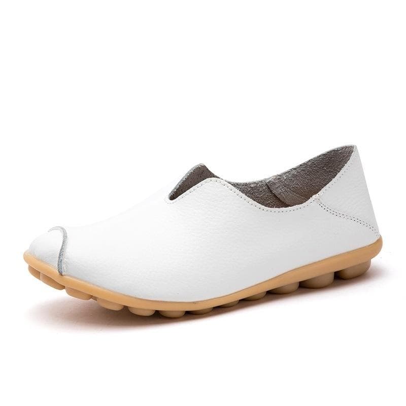 Women's Fashion Breathable Loafers Summer Casual Leather Flat Shoes Sandals Spring Autumn Beach Slippers Moccasins 44 white