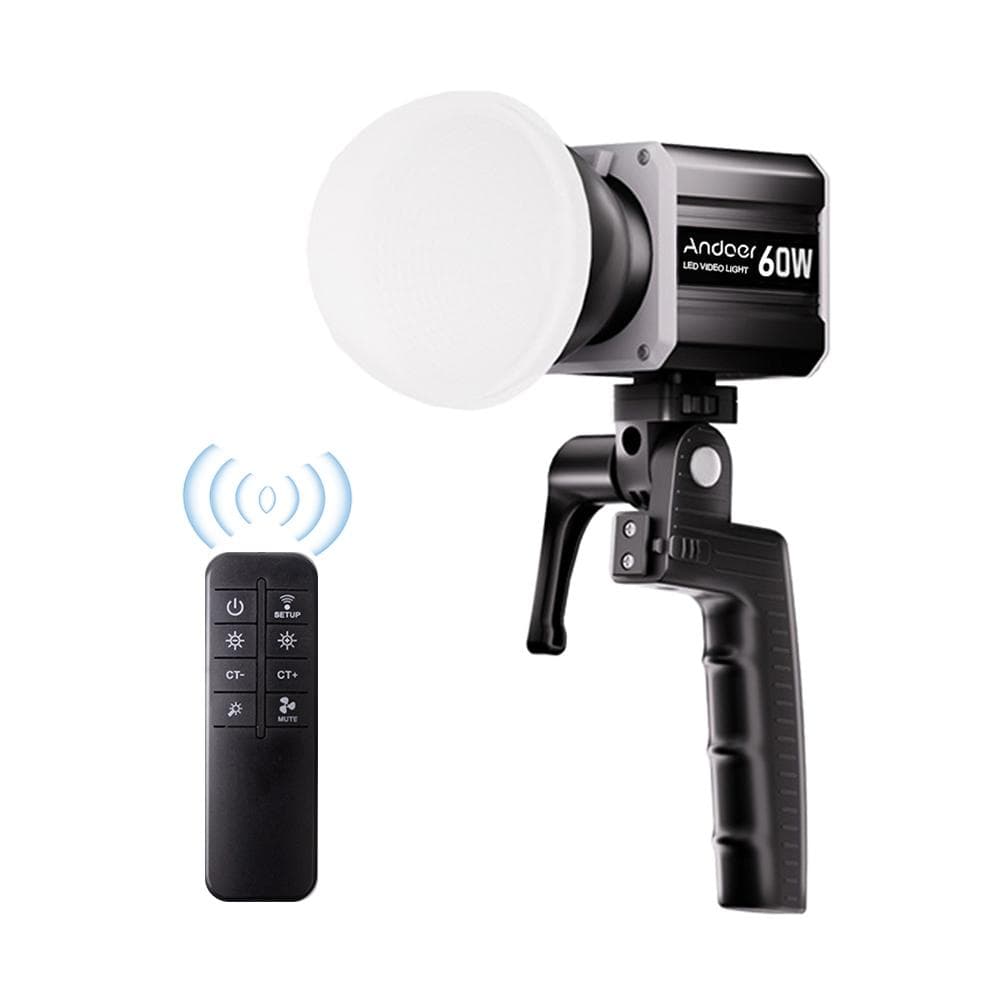 Andoer Tri-Color LED Video Light 60W COB Photography Light 2800K-6800K Dimmable with LCD Screen 9 US Plug black