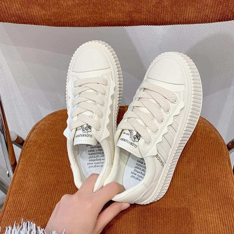 Sports Shoes Women's Spring and Autumn New All-match Leather Casual Biscuit Bottom White Shoes Korean Fashion 40 white