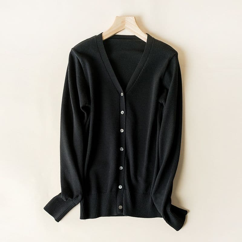 Women Cardigans Autumn Winter Single Breasted V-neck Knitted Sweater Fashion Short Knitwear Solid Jumpers L black