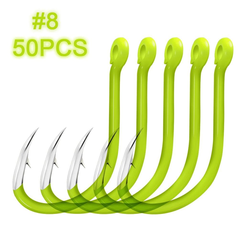50pcs Luminous Fishing Hooks Carbon Steel Glow In Night Fishing Hooks Type 2&8
