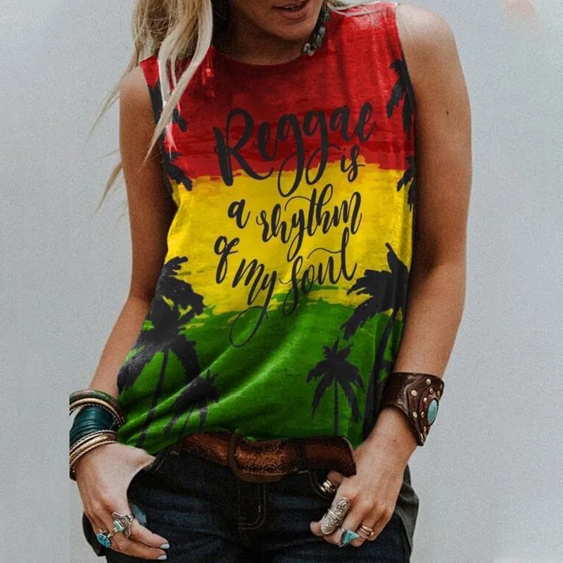 Reggae Is A Rhythm Of My Soul Tank Top Letter 3D Print Women Streetwear Oversized Vest Off Shoulder Sleeveless Woman Top Clothes XL