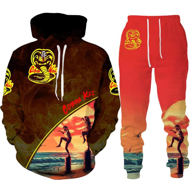 Funny Cobra Kai 3D Print Tracksuit Men's Cool Hoodie/Pants/Suit Hip Hop 2022 Fashion Long Sleeve Jogging Sportswear Athletic Set 6XL red