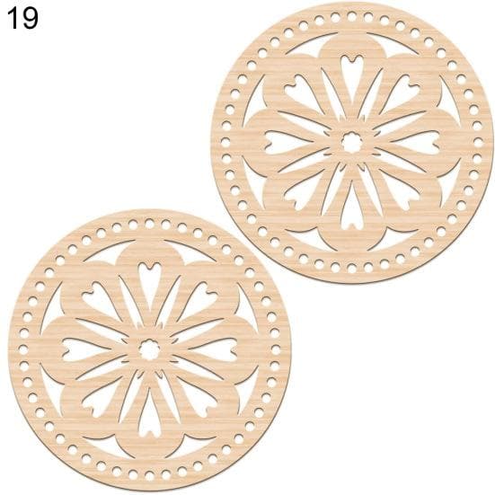 2Pcs Bag Crochet Wooden Bases Corrosion-resistant Floral Pattern Round Modern Basket Wood Household Supplies 19