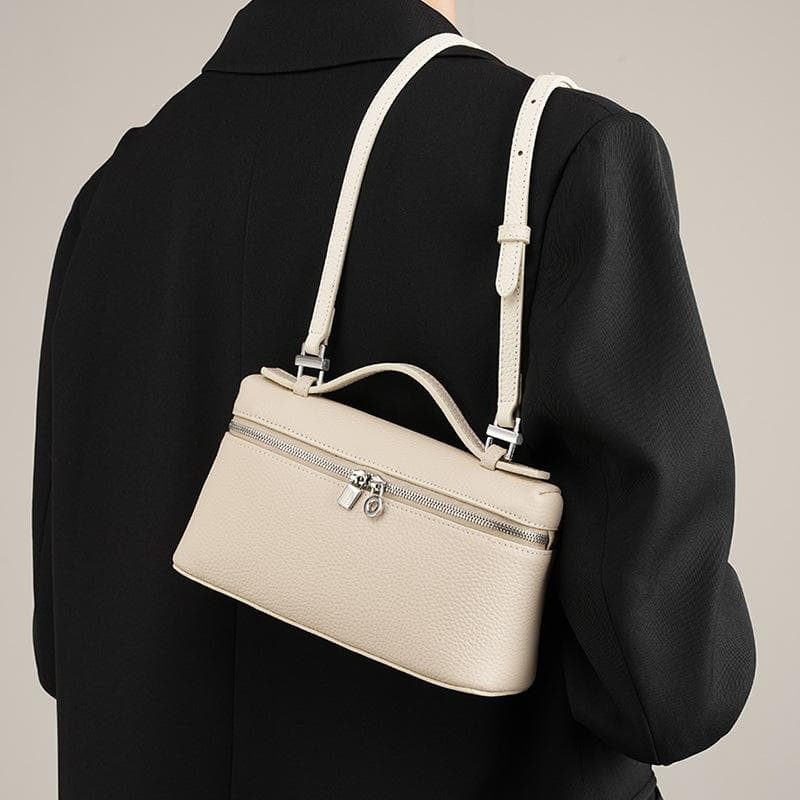 Strict Selection of Top Layer Leather Lunch Box Leather Women's Bag Carrying Box Bag Crossbody white