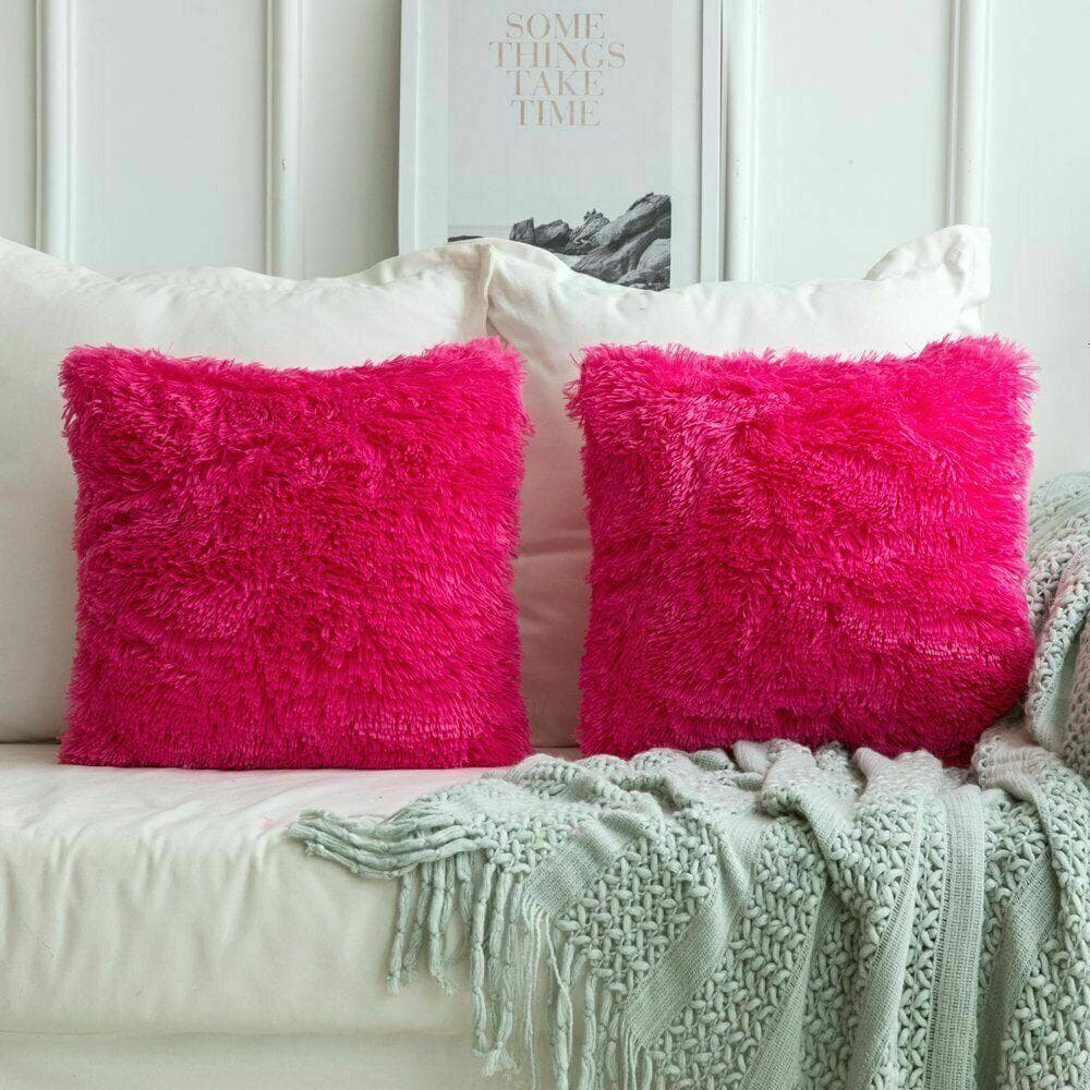 45CM X 45CM Fluffy Faux Soft Plush Pillow Case Cover Cushion Home Bed Sofa Decor rose red
