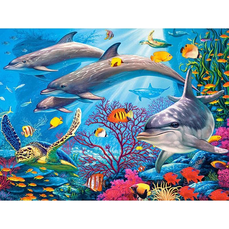 Diamond Painting Dolphin Landscape Diamond Embroidery Underwater World Needlework Mosaic Handicraft 20X30CM