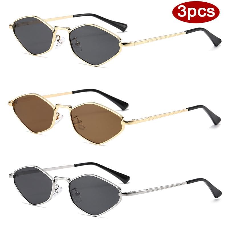 3pcs Fashion Metal Polygon Frame Sunglasses UV Protection Women Designer Sun Glasses Outdoor Eyewear