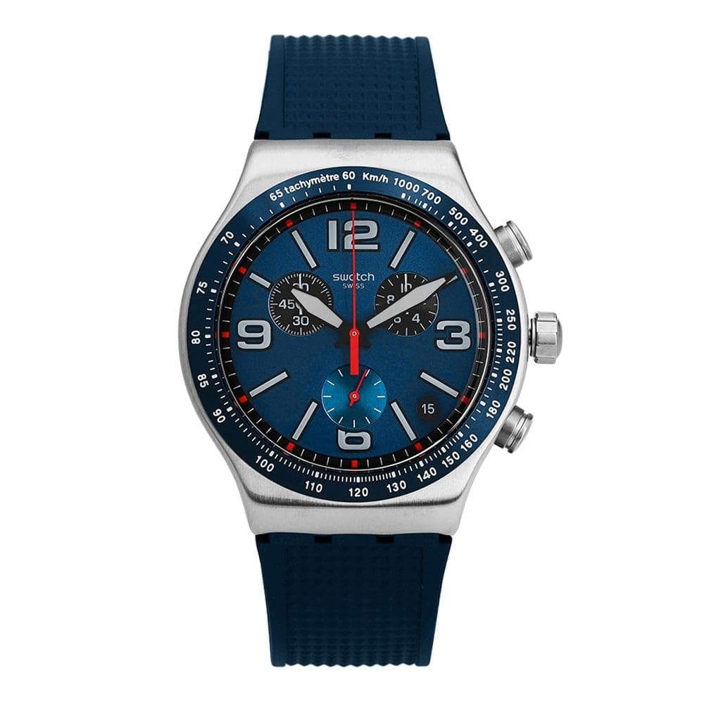 SWatch YvS454 Irony Blue Grid Chronograph Men S Urethane Watch YVS454
