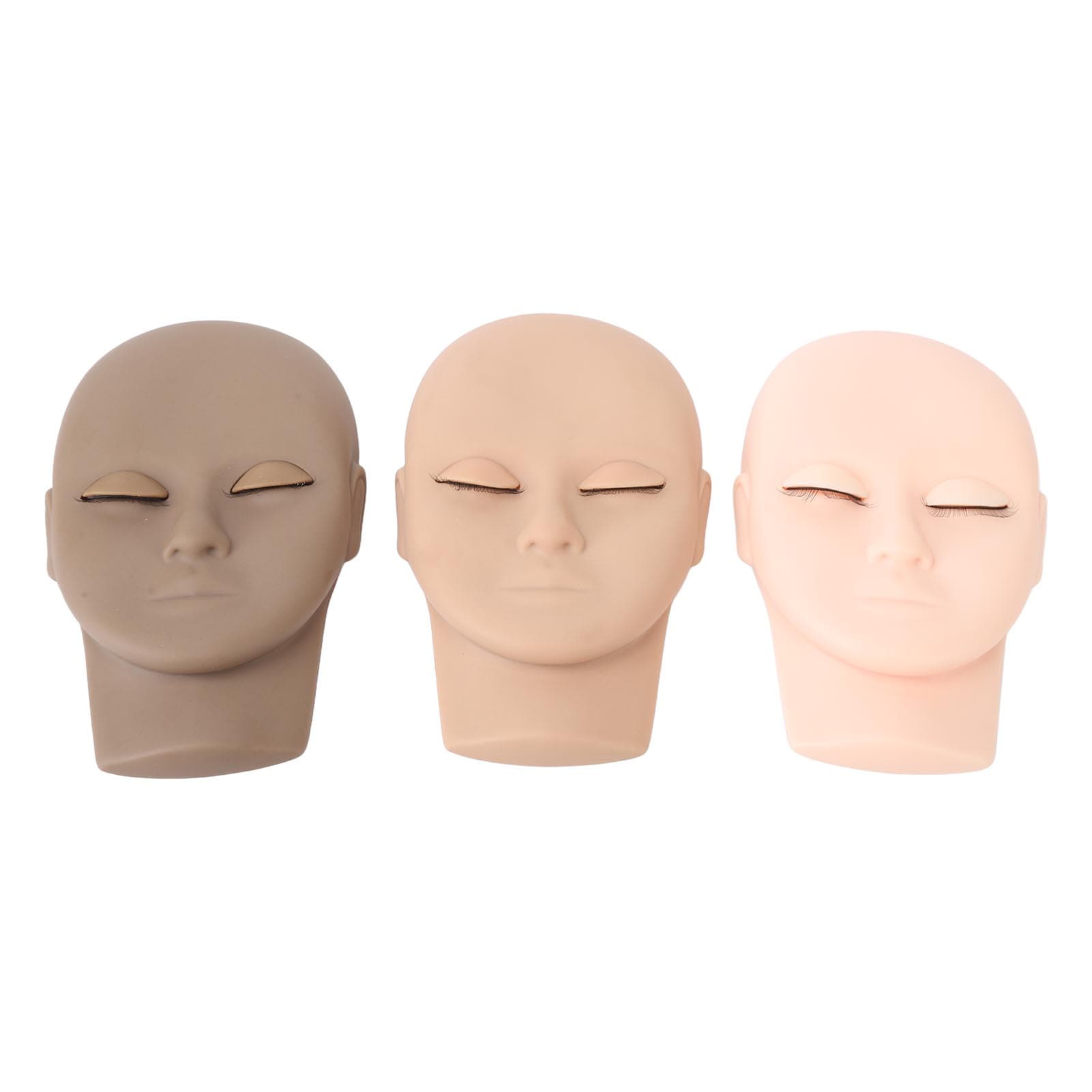 3pcs Eyelash Extension Face Mannequin Removable Eyelids Makeup Practice Face Model Dark Brown Light