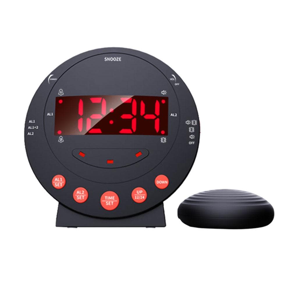 Loud Alarm Clock with Bed Shaker Vibrating Alarm Clock with Flash Light Brightness Adjustable black