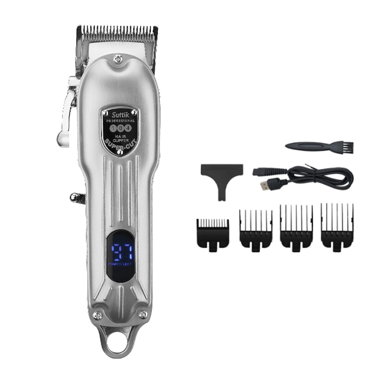 LCD Digital Display High-power Barber Home Electric Oil Head Clippers Professional Styling silver