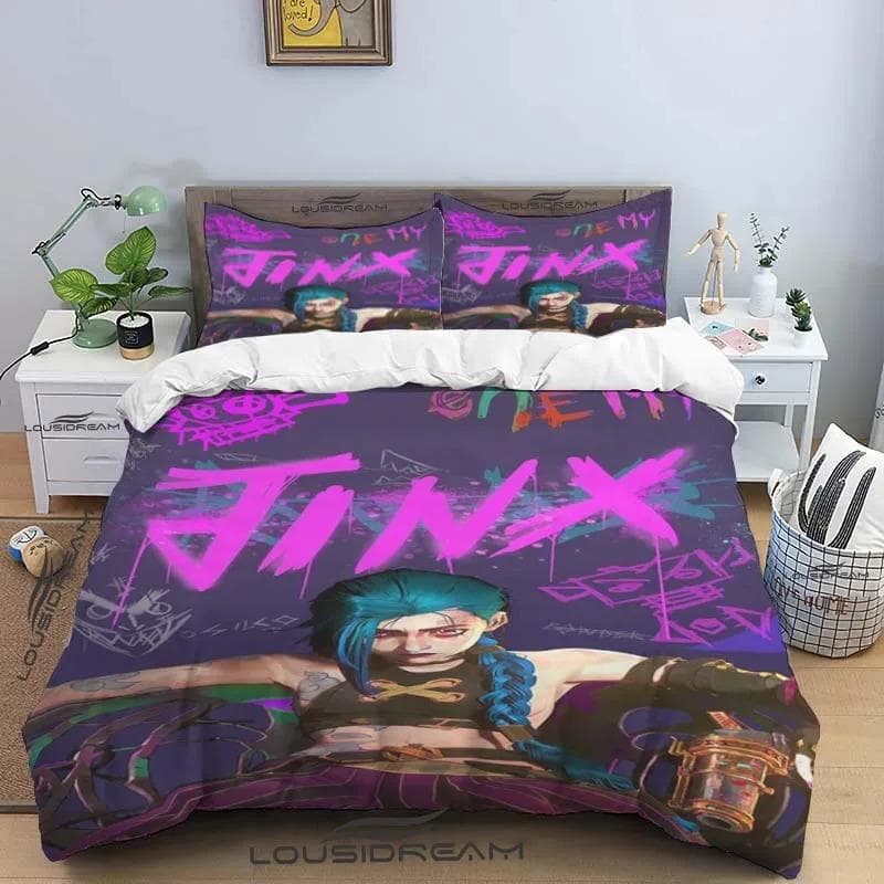 Cartoon Jinx Arcane: League of Legends Bedding Set King Twin Double Boys 3 Piece Mircofiber or Polyester Duvet Cover Set AU Single(140x210cm)
